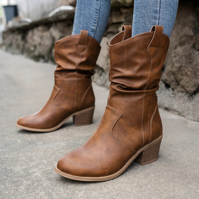 Dames Leren Laarzen met Comfortabele Hak – Amara