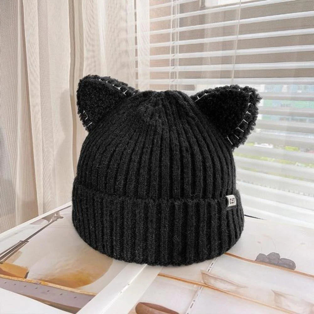 Knitted Winter Hat with Cat Ears - PurrWarm