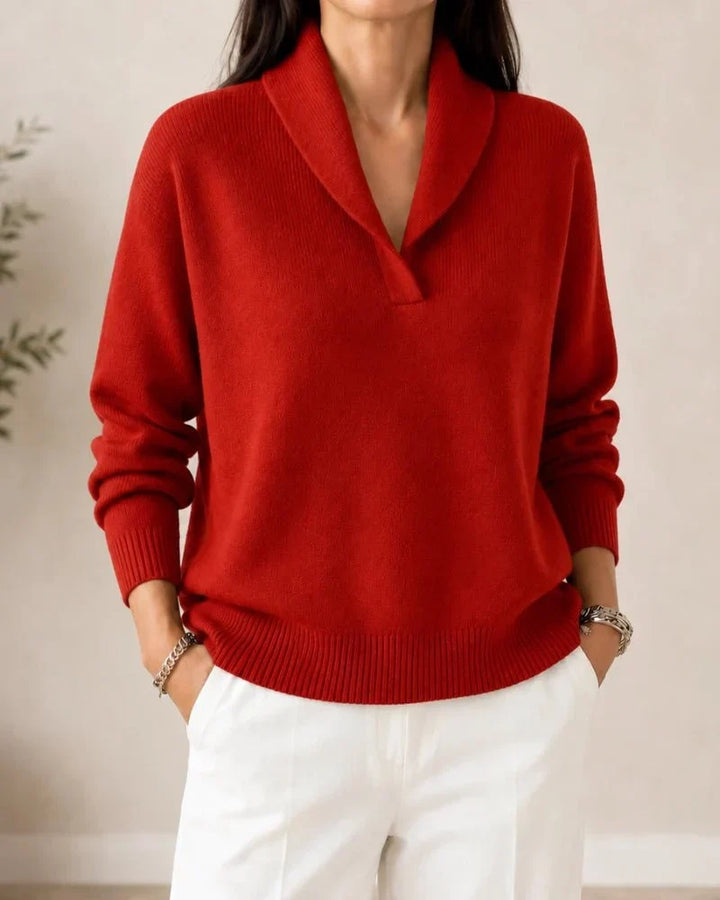 Soft V-Neck Sweater with Shawl Collar 10