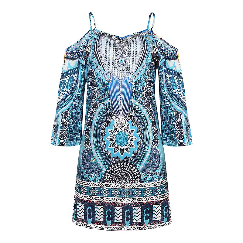 Off-Shoulder Zomerjurk met Etnische Print - Eliana