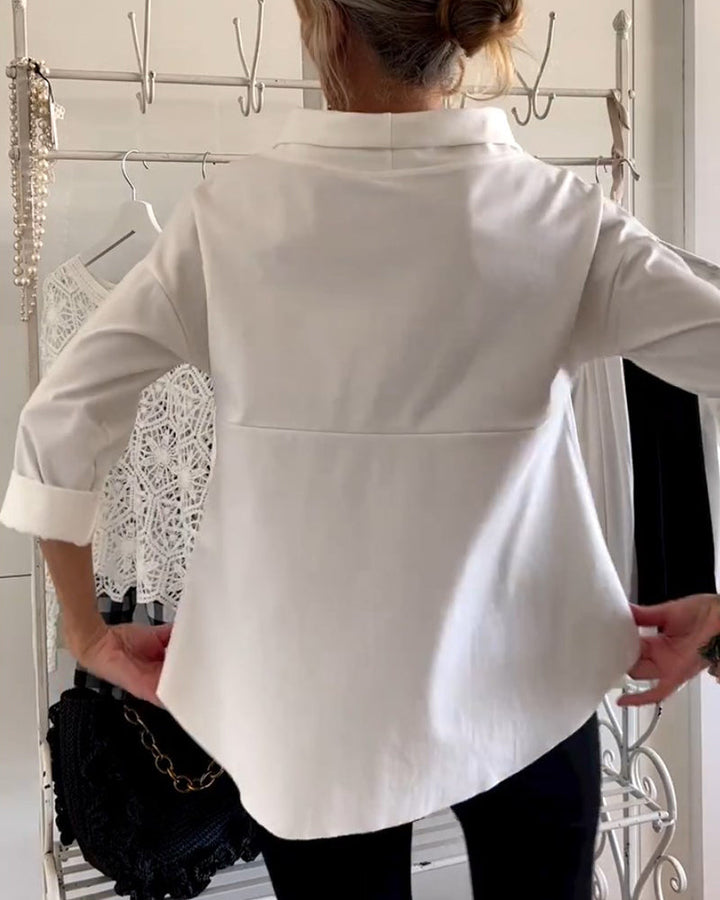 Women's Blouse with High Collar and 3/4 Sleeves – Mireille