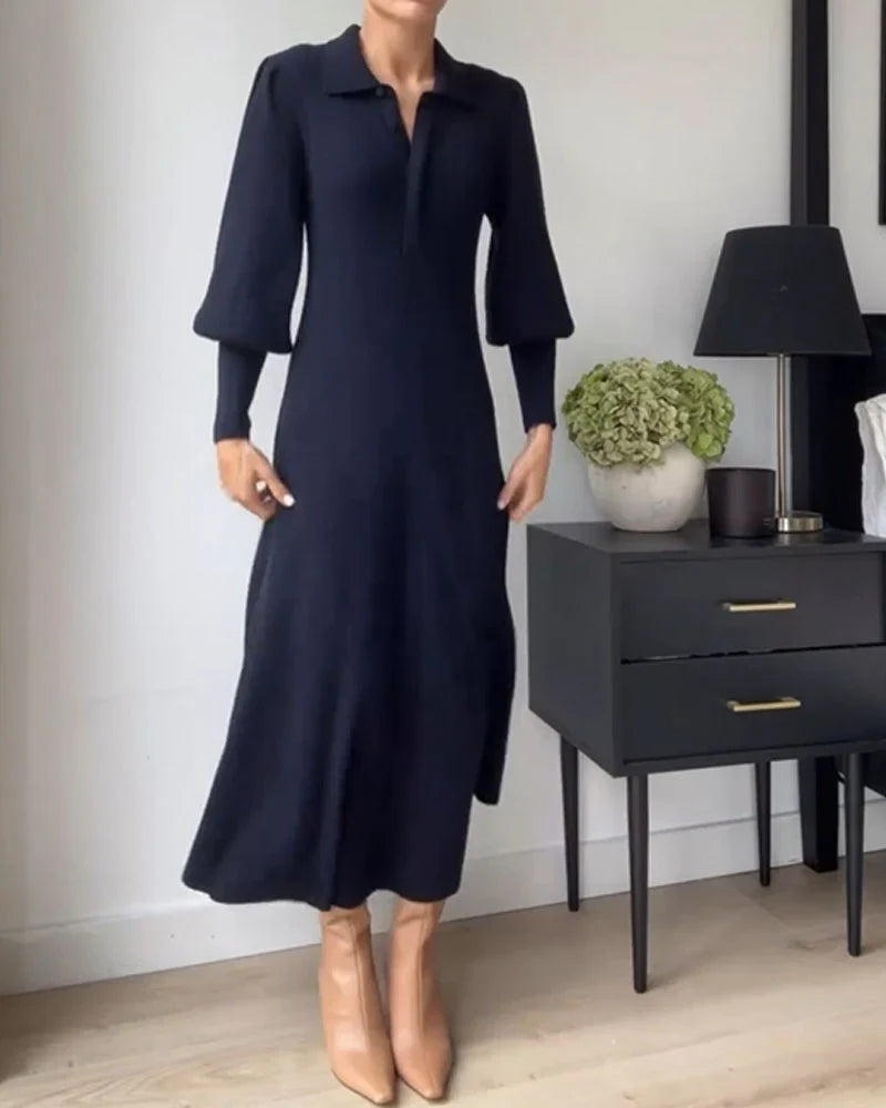 Knitted Midi Dress with Collar – Loranza