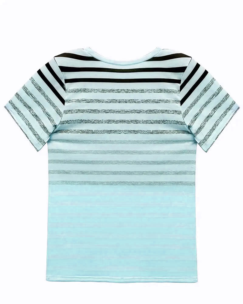 Gestreept dames T-shirt met ronde hals en kleurverloop – Melia