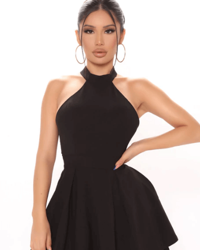 Stylish women's summer dress with halter collar - Malia