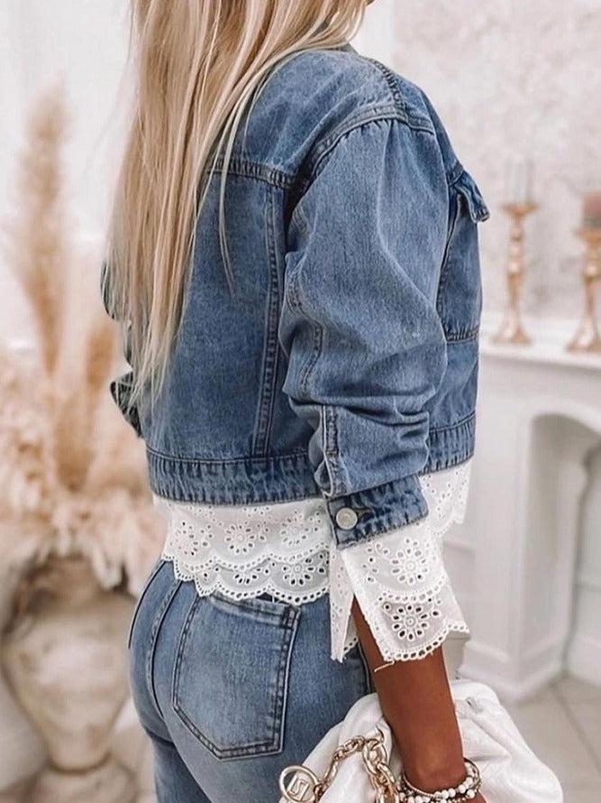 Blauw Patchwork Denim Jas - Rowena