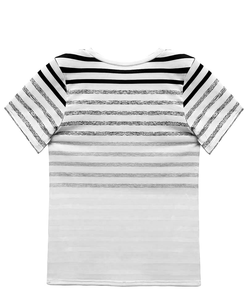 Gestreept dames T-shirt met ronde hals en kleurverloop – Melia