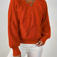 Women's Cable Knit Sweater with Lantern Sleeves – Sanna