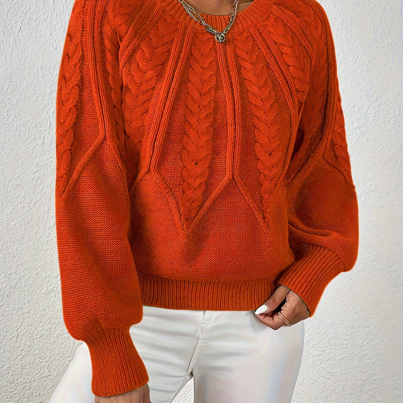 Women's Cable Knit Sweater with Lantern Sleeves – Sanna