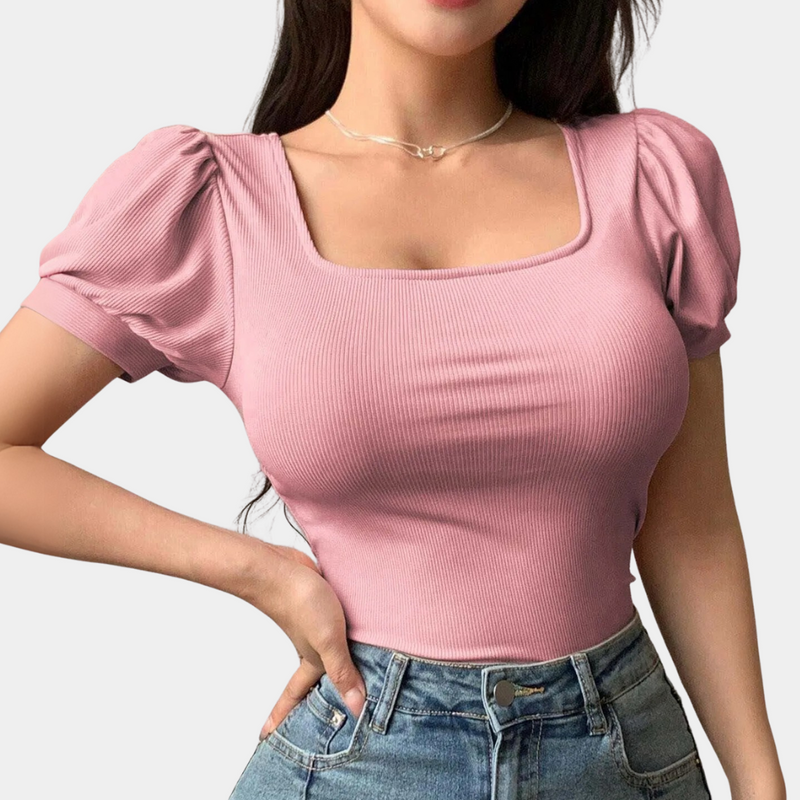 Trendy Pink Women's Top with Square Neckline - Celeste