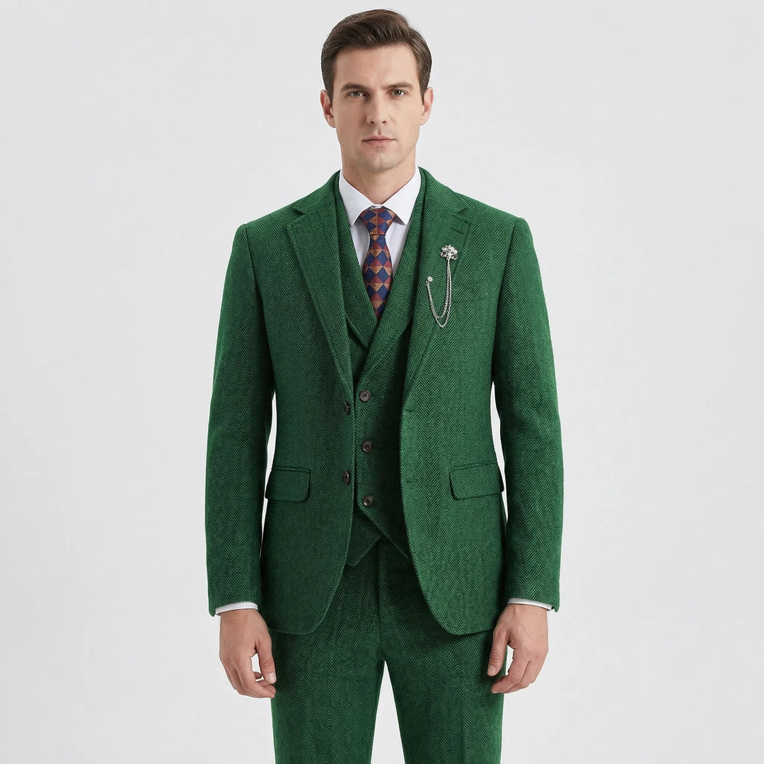 3-Piece Herringbone Patterned Suit - Leonard