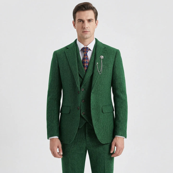 3-Piece Herringbone Patterned Suit - Leonard