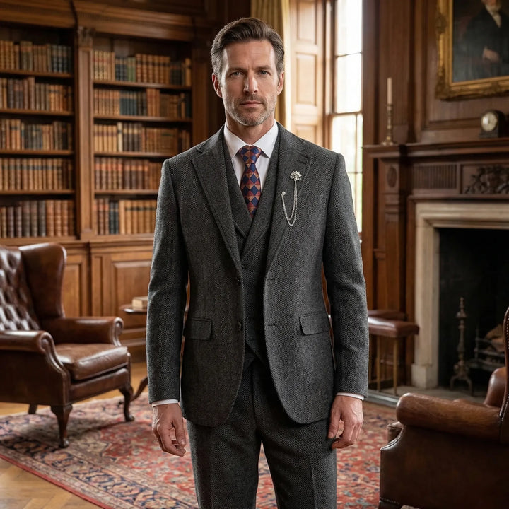 3-Piece Herringbone Patterned Suit - Leonard