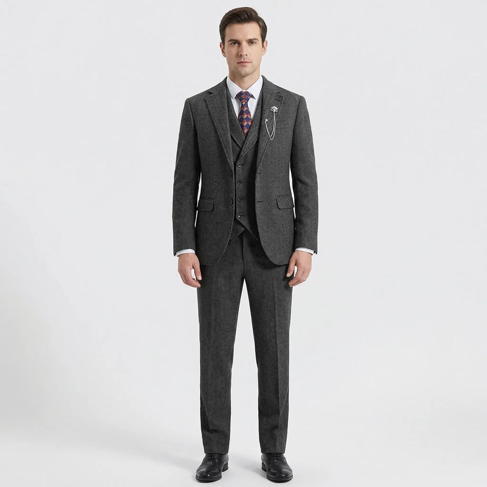 3-Piece Herringbone Patterned Suit - Leonard
