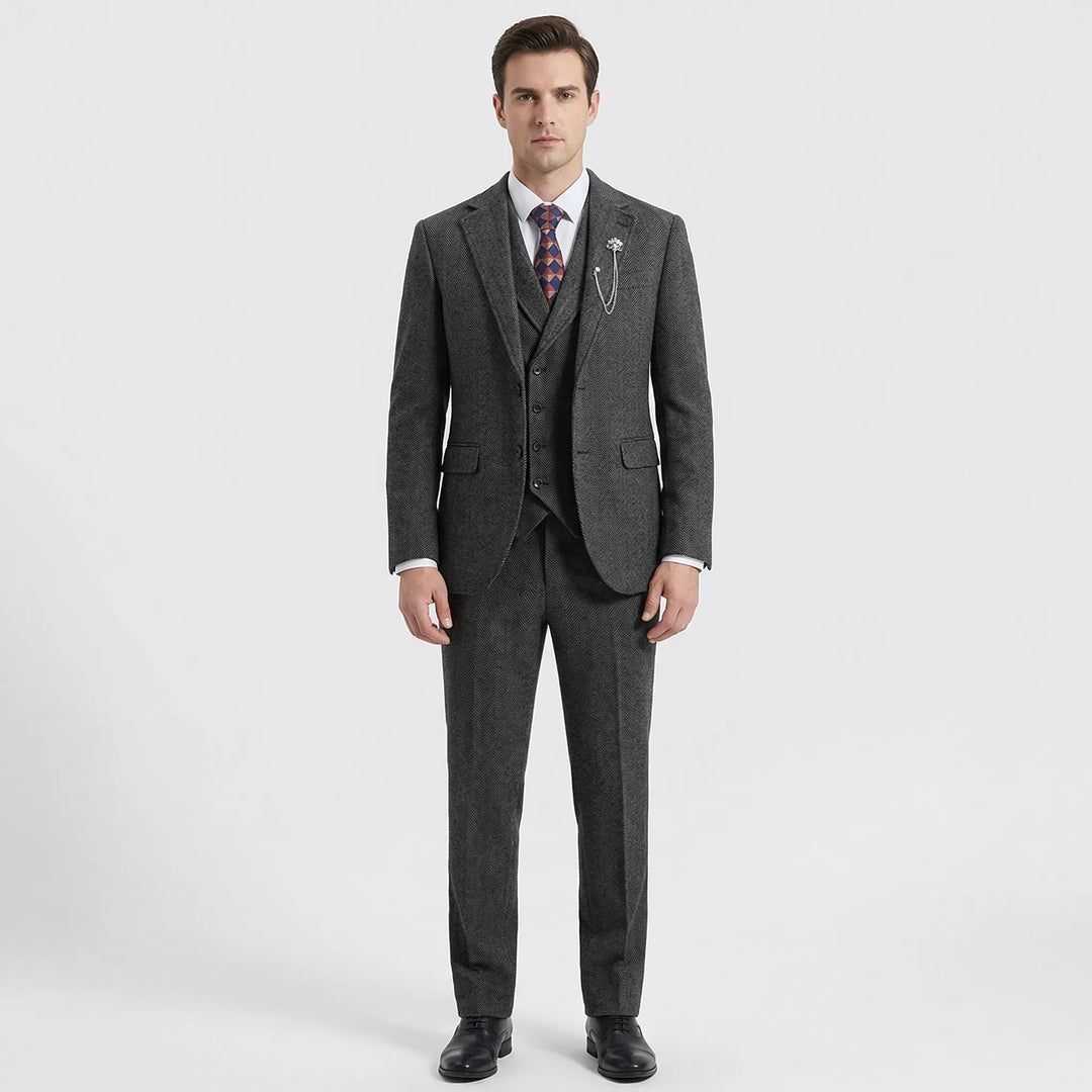 3-Piece Herringbone Patterned Suit - Leonard
