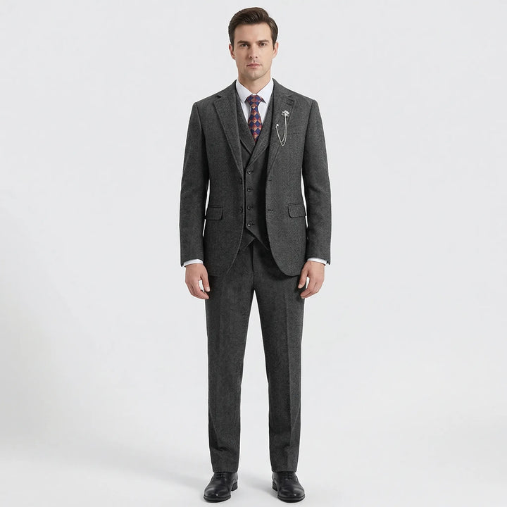 3-Piece Herringbone Patterned Suit - Leonard