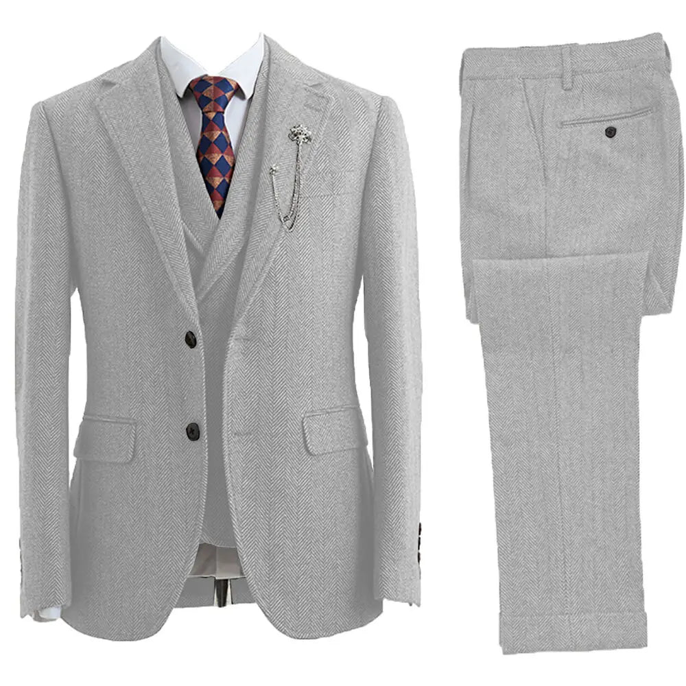 3-Piece Herringbone Patterned Suit - Leonard