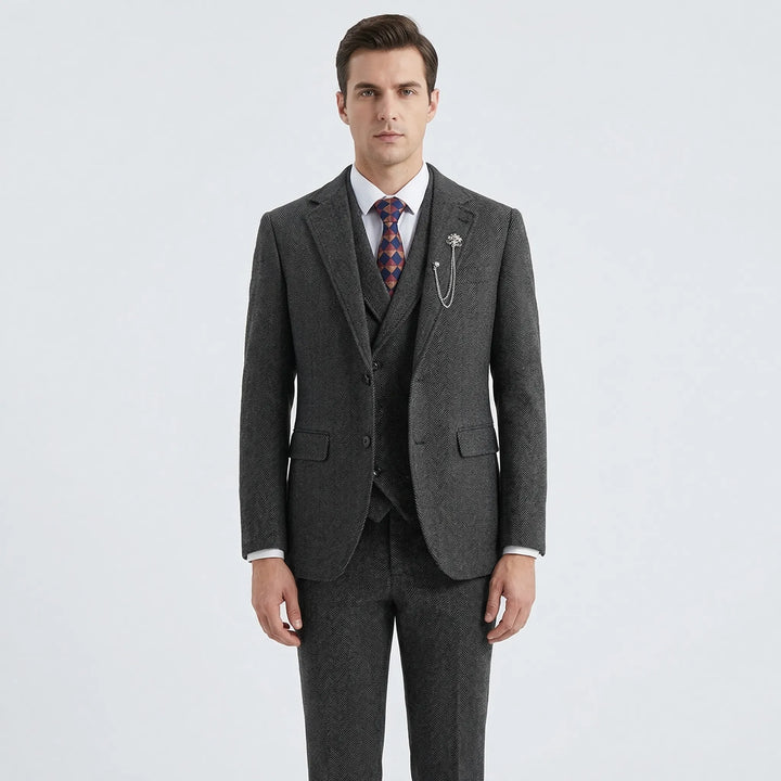3-Piece Herringbone Patterned Suit - Leonard