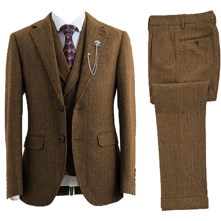 3-Piece Herringbone Patterned Suit - Leonard