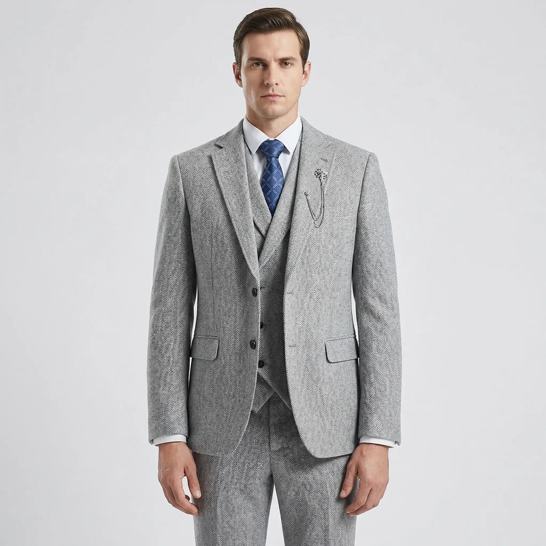 3-Piece Herringbone Patterned Suit - Leonard