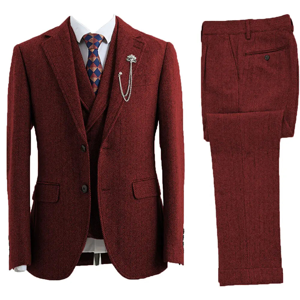 3-Piece Herringbone Patterned Suit - Leonard
