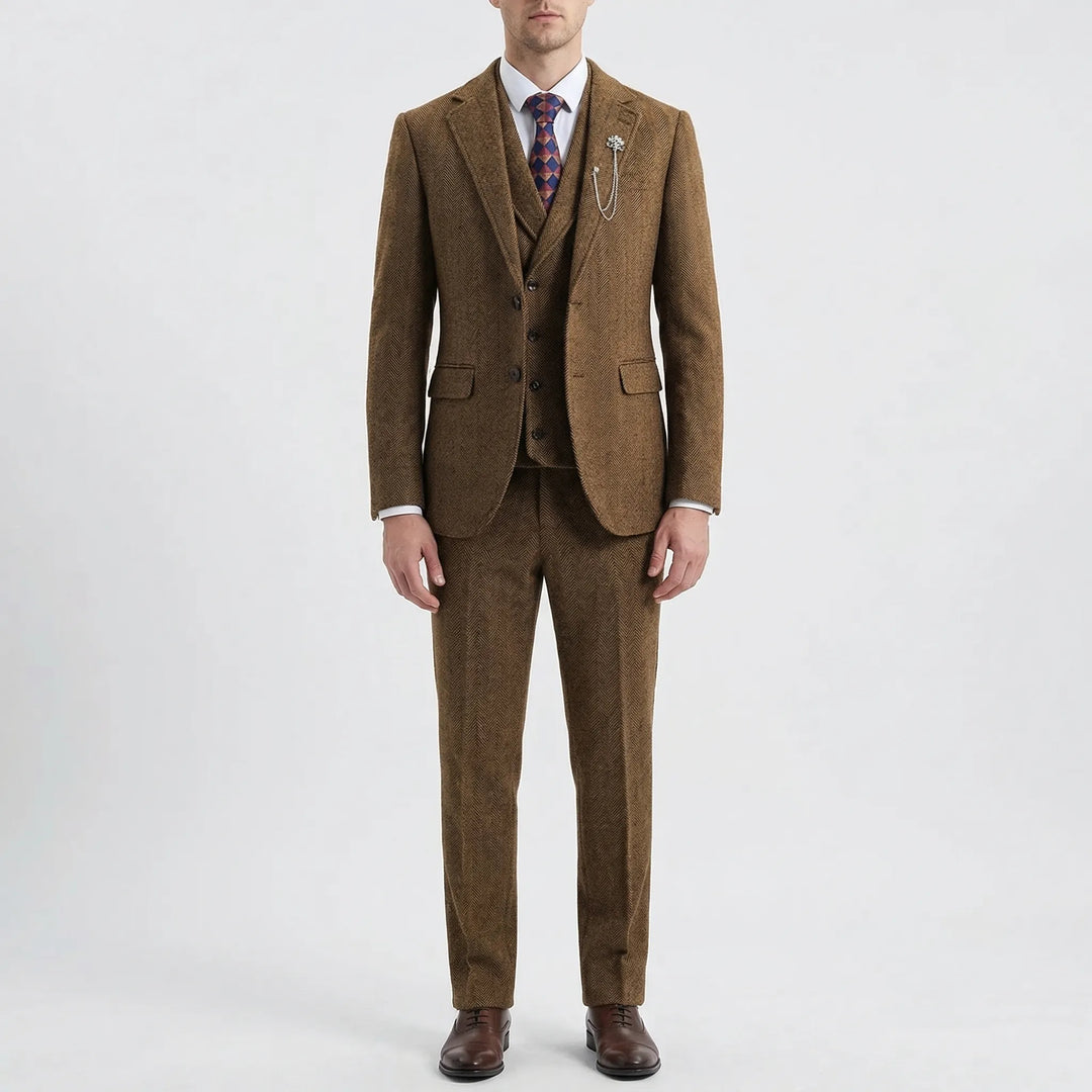3-Piece Herringbone Patterned Suit - Leonard