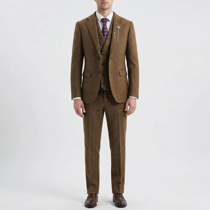 3-Piece Herringbone Patterned Suit - Leonard