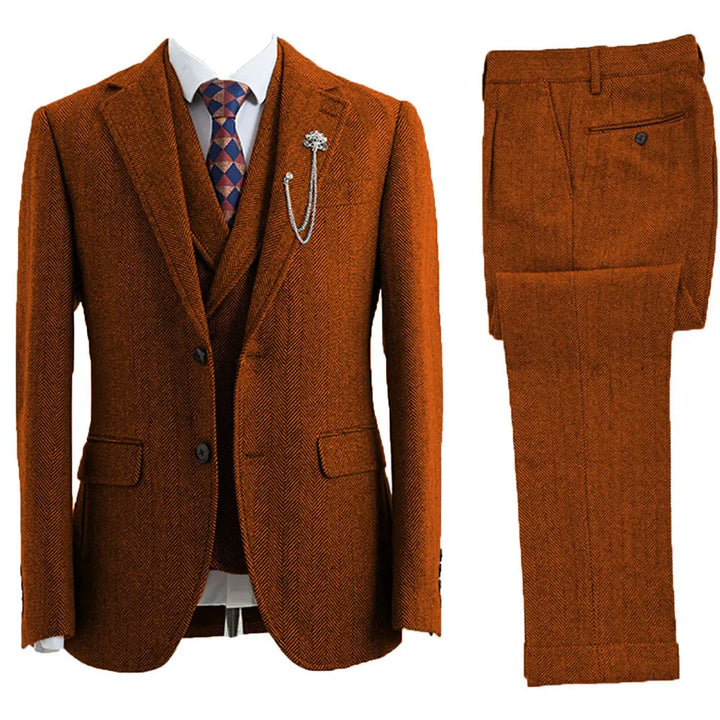 3-Piece Herringbone Patterned Suit - Leonard