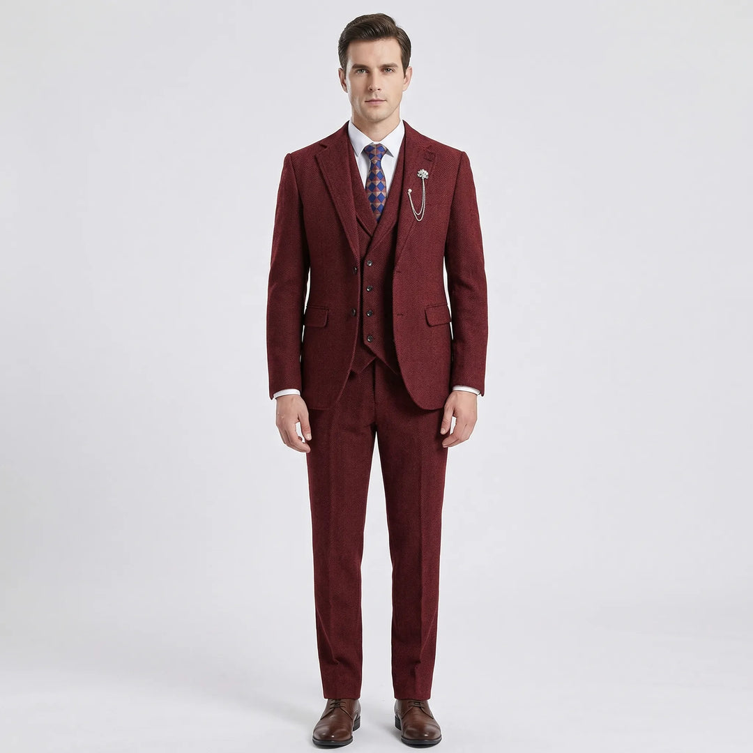 3-Piece Herringbone Patterned Suit - Leonard