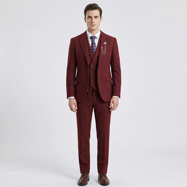3-Piece Herringbone Patterned Suit - Leonard