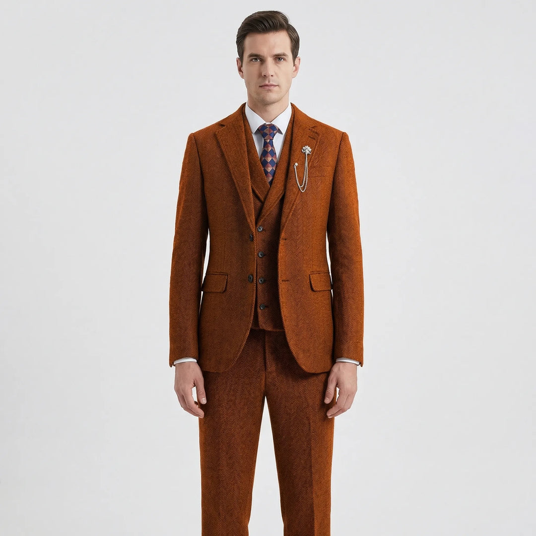 3-Piece Herringbone Patterned Suit - Leonard