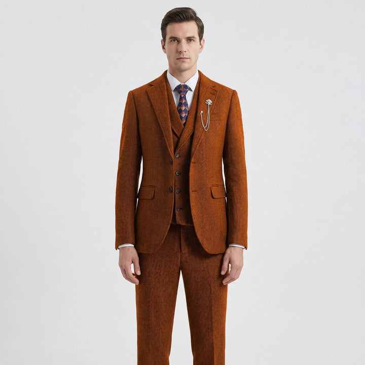 3-Piece Herringbone Patterned Suit - Leonard