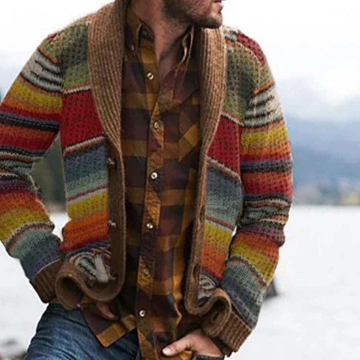 Striped knitted men's cardigan in modern design – Deshon