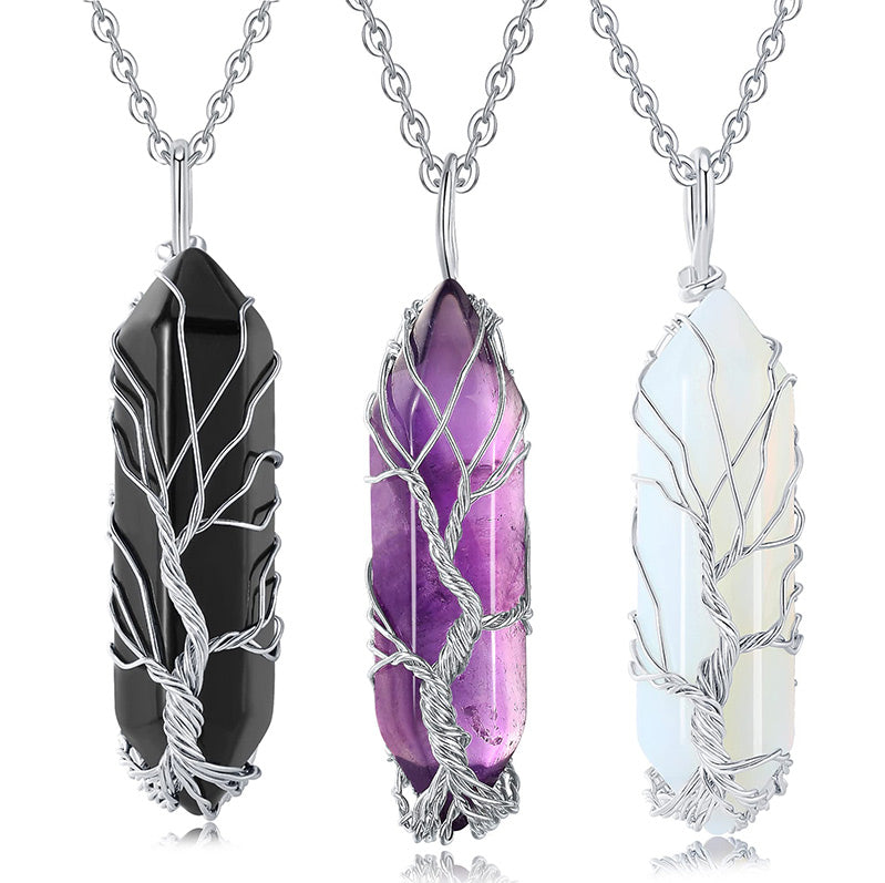 Stylish Crystal with Tree of Life Gemstone Necklace - Elara