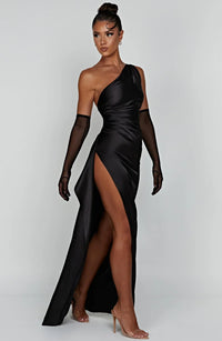 Satin One-Shoulder Split Dress - Vivienne