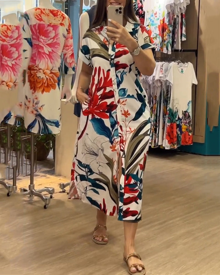 Trendy summer dress with print & blazer collar – Flora