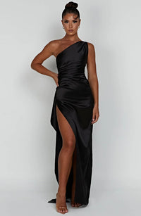 Satin One-Shoulder Split Dress - Vivienne