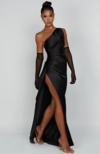 Satin One-Shoulder Split Dress - Vivienne