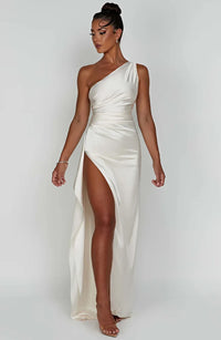 Satin One-Shoulder Split Dress - Vivienne