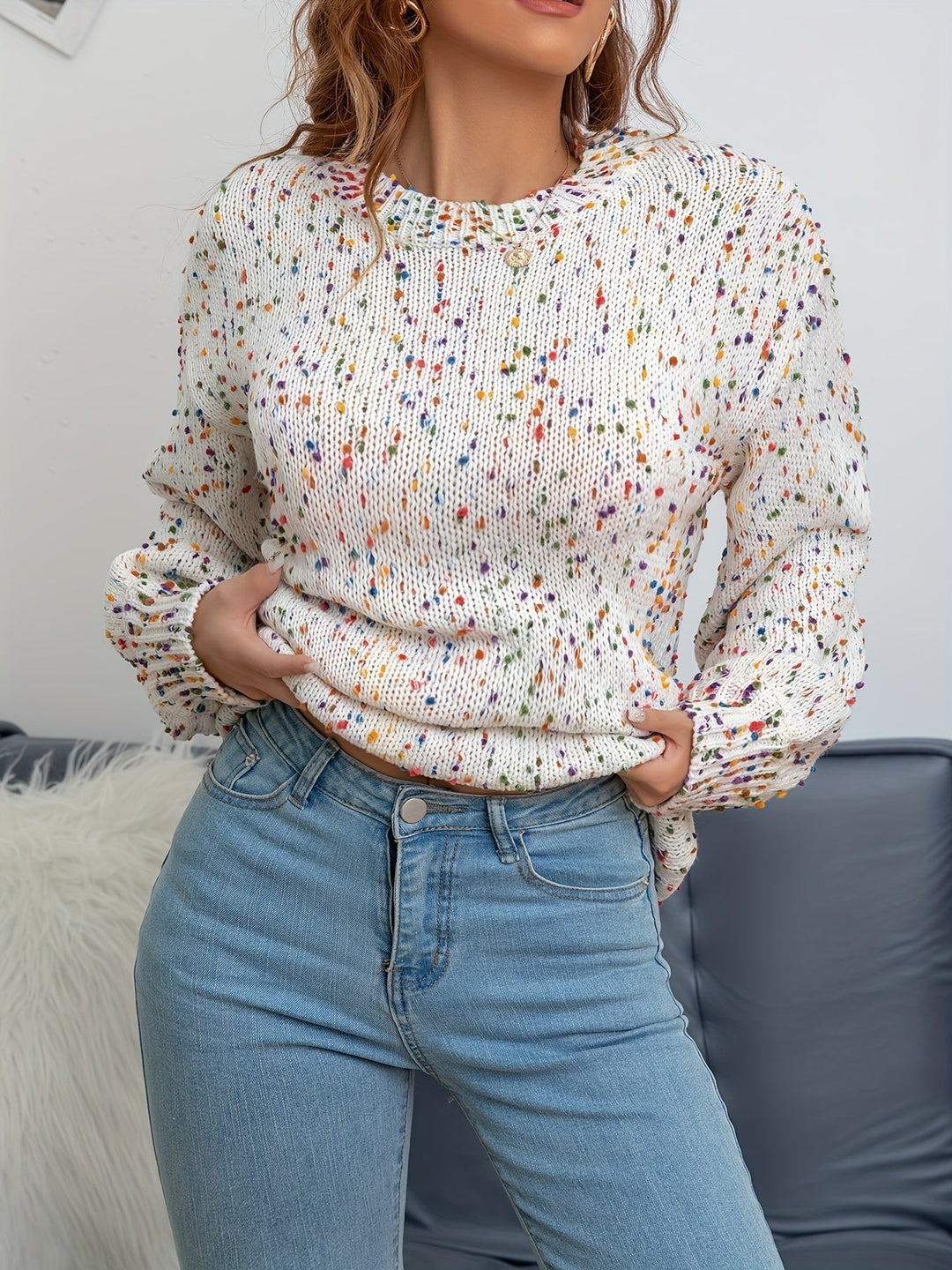 Gebreide Damestrui Met Confetti-Print – Noa