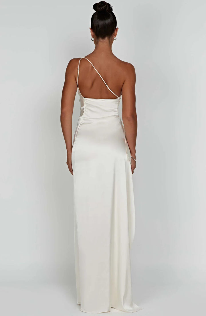 Satin One-Shoulder Split Dress - Vivienne
