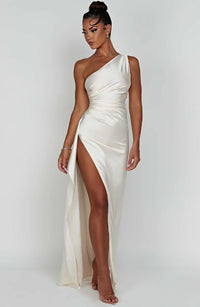 Satin One-Shoulder Split Dress - Vivienne