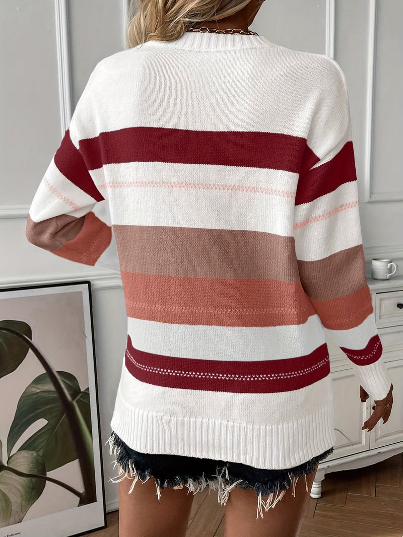 Trendy Kleurblok Trui met Ronde Hals - Felicity