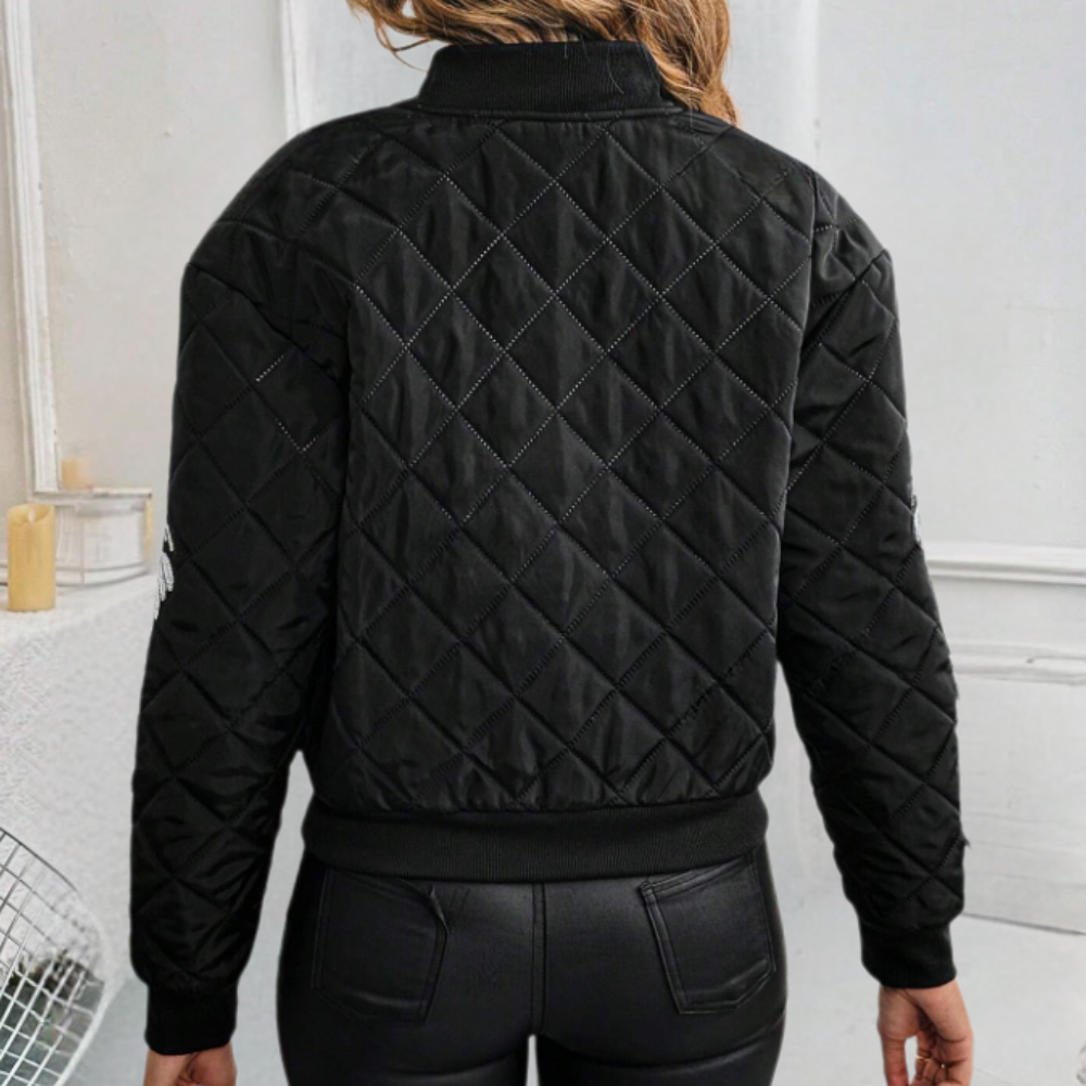 Trendy Black Women's Bomber Jacket with Zipper - Rivka