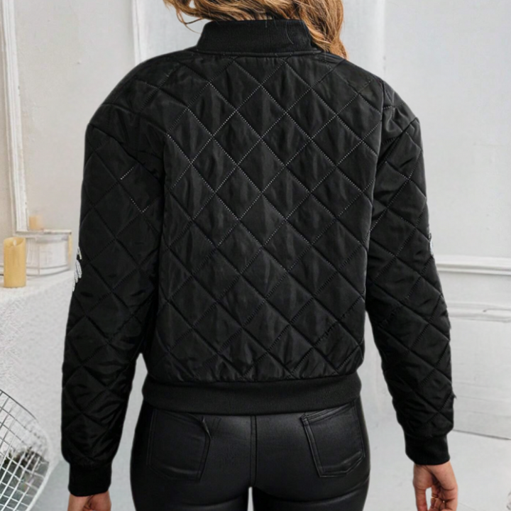 Trendy Black Women's Bomber Jacket with Zipper - Rivka