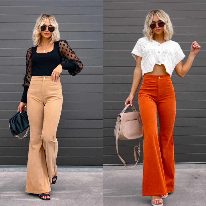 Women's flared pants in organic corduroy with high waist – Elegance Spice
