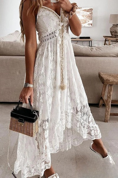 White Crocheted Fringe Dress - Élodie