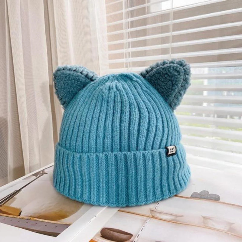 Knitted Winter Hat with Cat Ears - PurrWarm