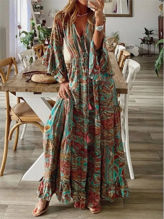 Boho maxi dress with flowing fit & details – Amira