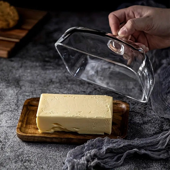Wood and Glass Butter Dish - ButterElegance