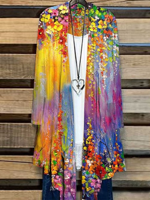 Long Women's Cardigan with Floral Print – Liva
